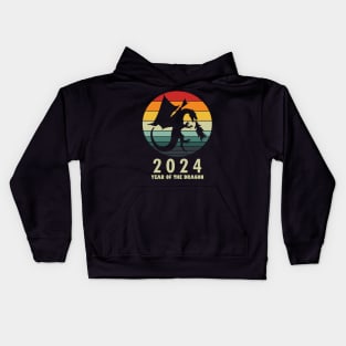 New Year 2024 Year Of The Dragon Retro Vintage New Year Kids Hoodie